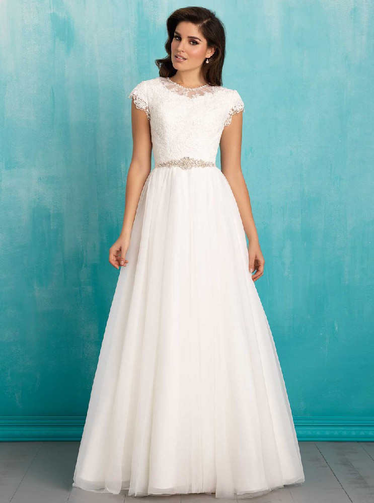 欧美版网格纱白色小拖尾婚纱礼服定制批发HS9206