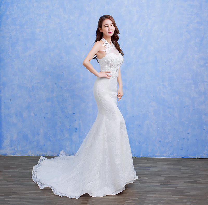 新款韩版婚纱定制鱼尾包臀小拖尾婚纱礼服批发HB0001