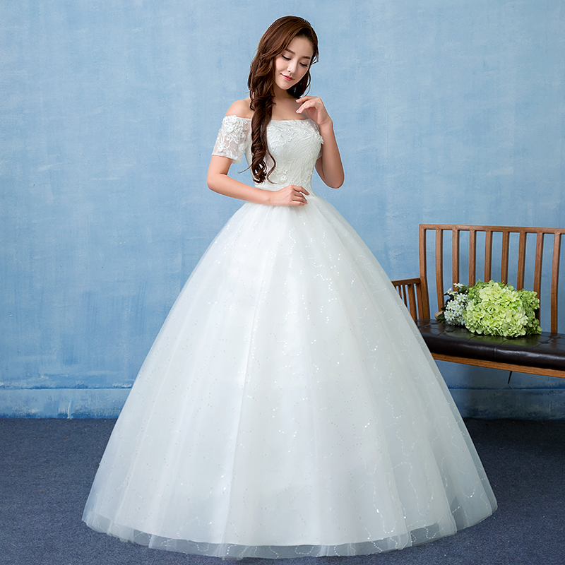 韩版公主式蓬蓬裙婚纱定做批发白纱齐地婚纱HB0010