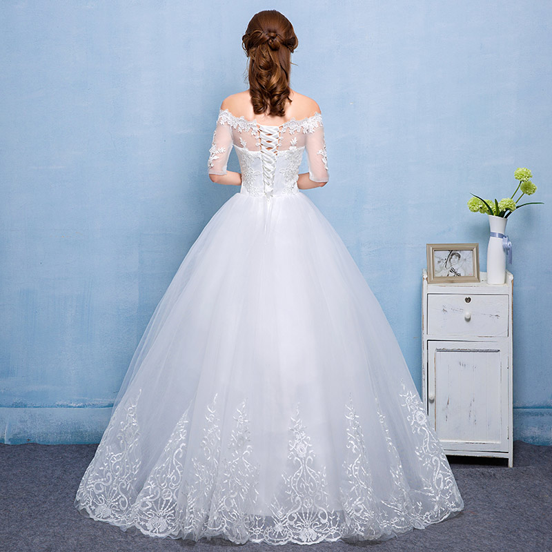 新款韩版婚纱定制批发一字肩蕾丝花边公主型婚纱HB0014