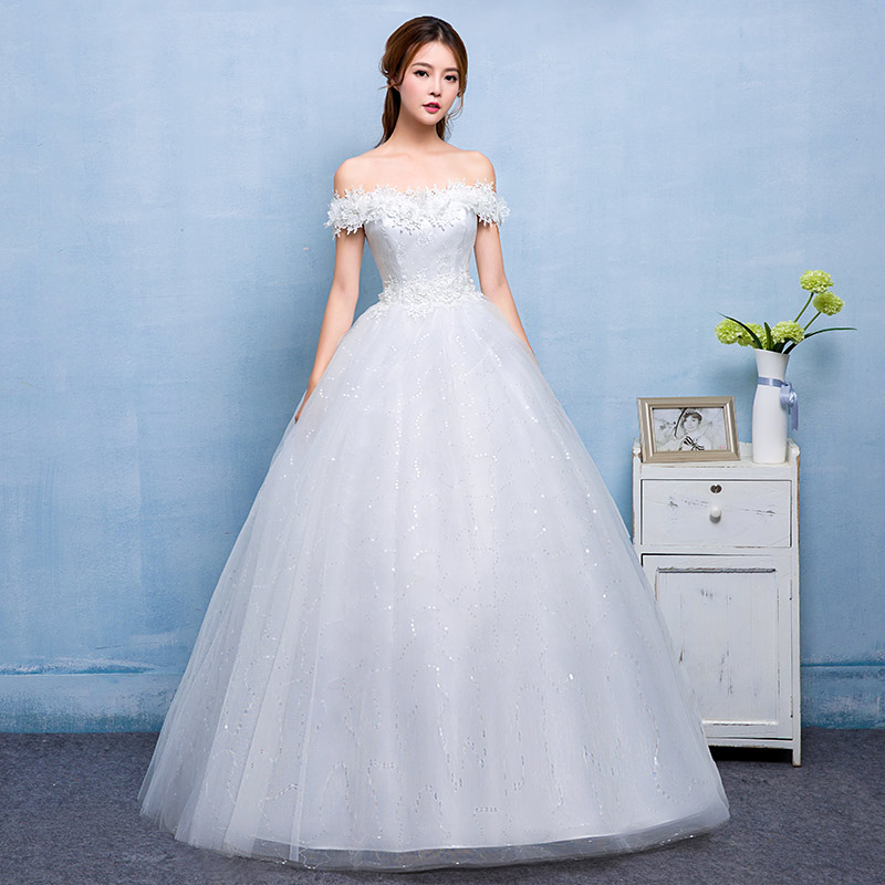 韩版一字肩婚纱礼服新款韩式公主式蓬蓬裙韩式定做HB0016