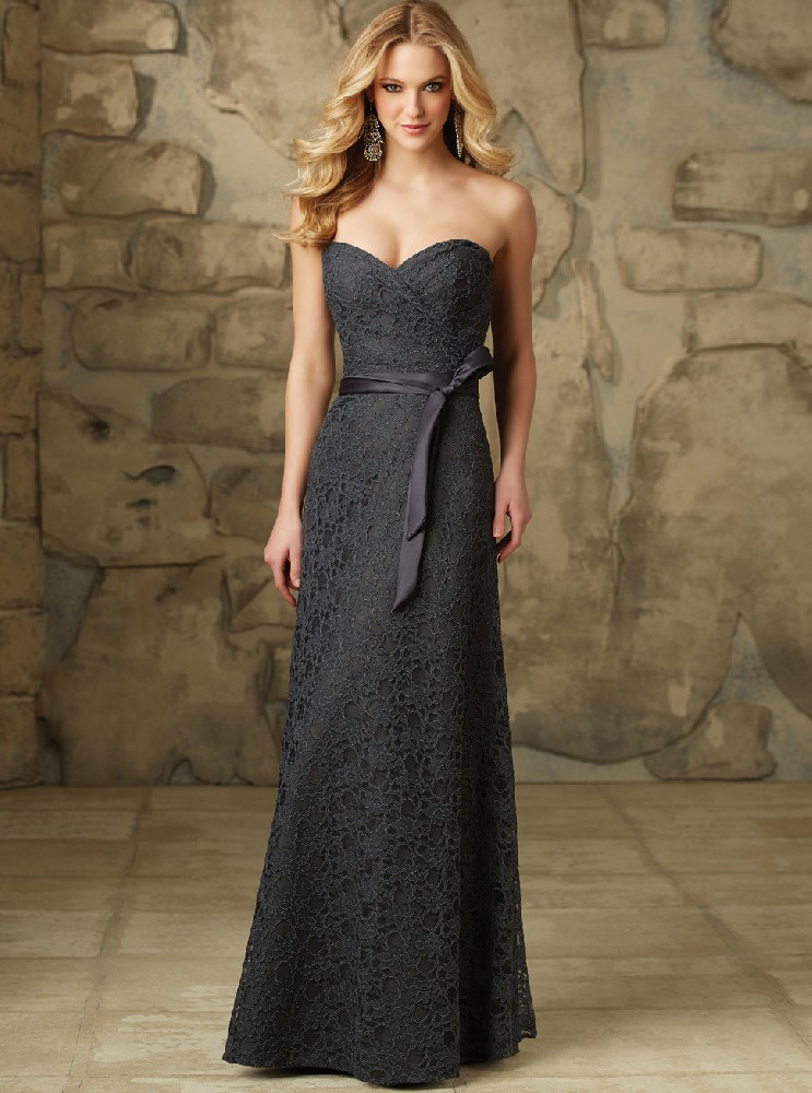 新款欧式灰色蕾丝抹胸长裙婚礼女装晚礼服定制LIFU6052