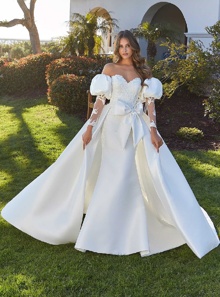 豪华两件套厚缎大拖尾欧式新娘婚纱礼服批发定制HS9980
