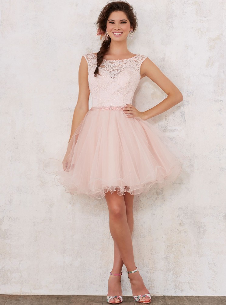 绑带礼服批发定制新款短款蓬蓬裙小礼服粉色LIFU2057