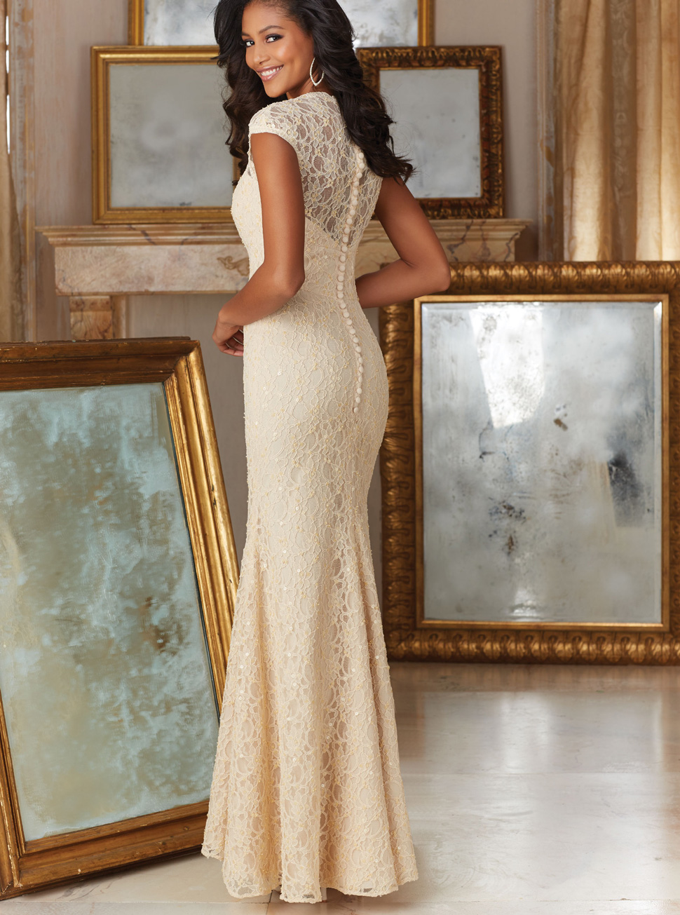 蕾丝包臀长裙欧式时尚蕾丝亮片黑色包肩晚礼服定制LIFU6019