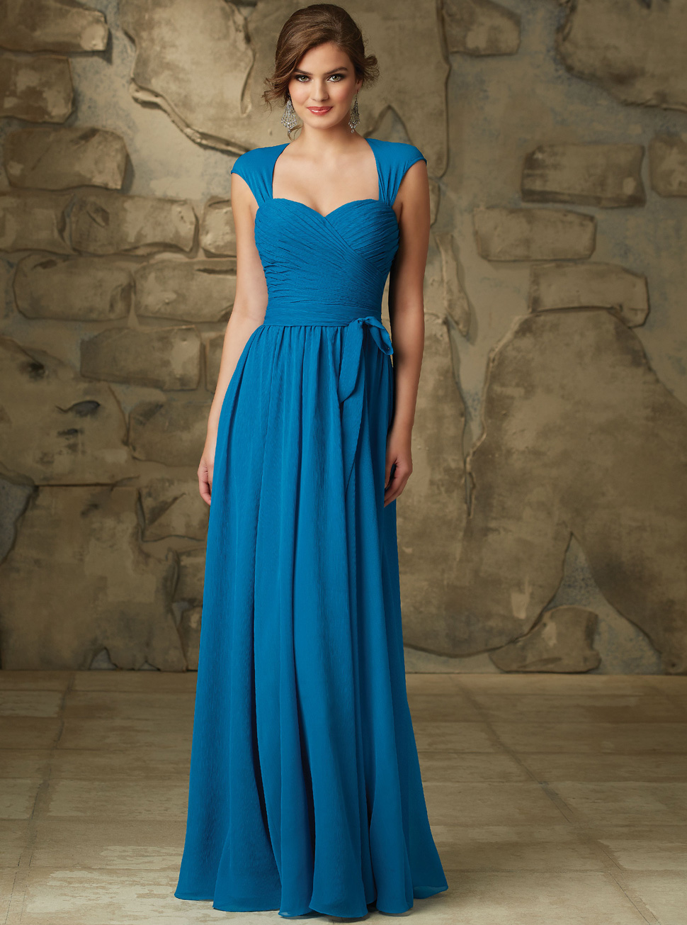 新款时尚乔其纱新娘坠地长款兰色包肩雪纺晚礼服长裙LIFU6062