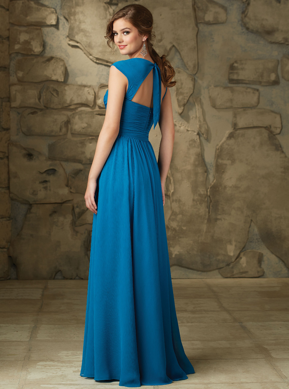 新款时尚乔其纱新娘坠地长款兰色包肩雪纺晚礼服长裙LIFU6062